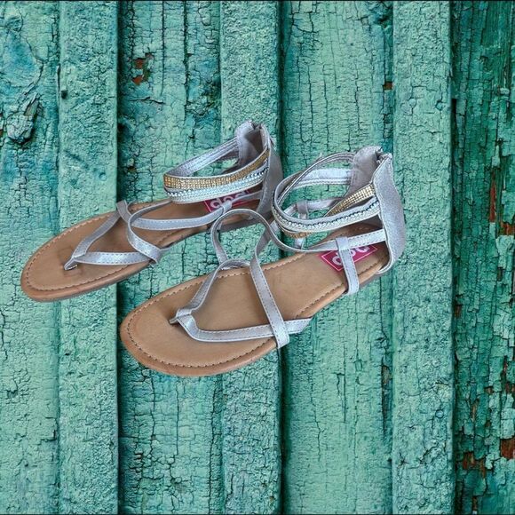 EDL Presents Pop Eiffel Antique Gold Embellished Strappy Sandal Size 8 1/2 - Picture 14 of 15